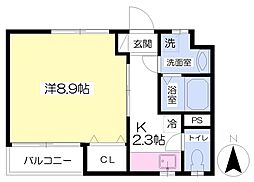 メリーモナーク 1Kの間取図画像