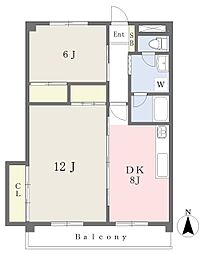 シャンシュール山越 2LDKの間取図画像