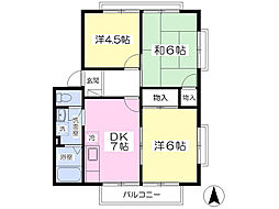フレグランス新石手B 2LDKの間取図画像