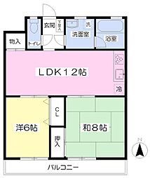 サンハイツ宮前 2LDKの間取図画像