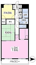 美沢レジデンス 2LDKの間取図画像