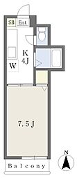 KBコート土居田2 1Kの間取図画像
