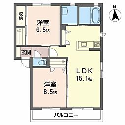 グランマスト古川北B 2LDKの間取図画像
