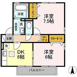 リビングタウン北土居H 2DKの間取図画像