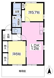 ディアスフォレストB 2LDKの間取図画像