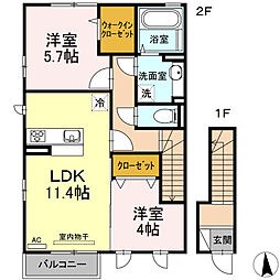 プランドールA 2LDKの間取図画像
