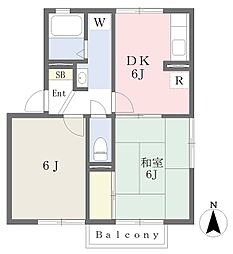 フレンドリーハイツ日野II 2階2DKの間取り