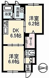 伊予鉄道環状線(JR松山駅経由) 本町六丁目駅 徒歩19分の賃貸アパート 1階2DKの間取り
