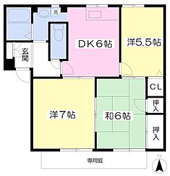 ア・ラ・モード鷹子B 3DKの間取図画像