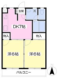 サンハイム枝松 2DKの間取図画像