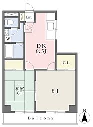 オックスフォードサーカス河原町 2DKの間取図画像
