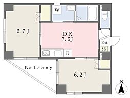 クレストコート 2DKの間取図画像