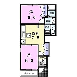 JR予讃線 大浦駅 徒歩20分の賃貸アパート 1階2DKの間取り