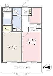 伊予鉄道横河原線 田窪駅 徒歩9分の賃貸マンション 2階1LDKの間取り