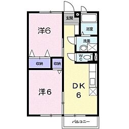 神武原坂壱号館 2DKの間取図画像