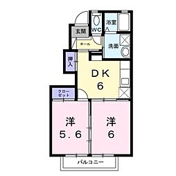 JR豊肥本線 竜田口駅 バス3分 一里木下車 徒歩7分の賃貸アパート 1階2DKの間取り