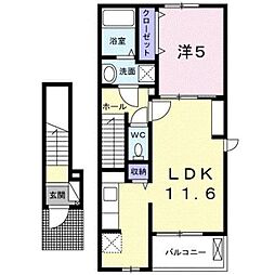 JR豊肥本線 新水前寺駅 徒歩27分の賃貸アパート 2階1LDKの間取り