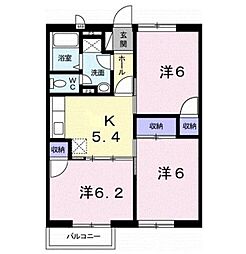 JR鹿児島本線 西熊本駅 徒歩22分の賃貸アパート 2階3Kの間取り