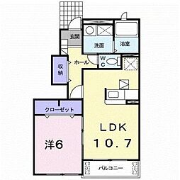 熊本市電A系統 動植物園入口駅 徒歩11分の賃貸アパート 1階1LDKの間取り