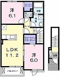 JR鹿児島本線 富合駅 徒歩14分の賃貸アパート 2階2LDKの間取り