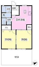 ラフィーネ壱番館 2DKの間取図画像