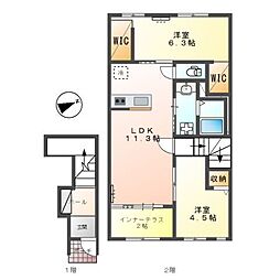 カーサ・はなみずき 2LDKの間取図画像