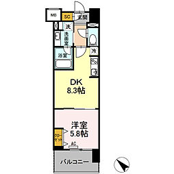 ウィスタリア レジデンス 博多 9階1DKの間取り