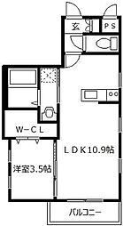 ベルウッドコート塩原 1LDKの間取図画像