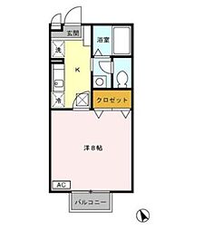 セジュール・オーブ 1Kの間取図画像