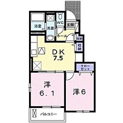 JR長崎本線 吉野ケ里公園駅 徒歩19分の賃貸アパート 1階2DKの間取り