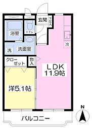 パークマンション旭駅前II 2階1LDKの間取り