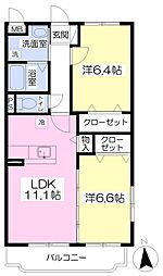 ユーミー三本松 2LDKの間取図画像