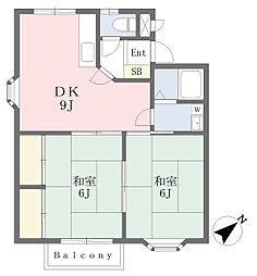 コーポニノ原B 2DKの間取図画像