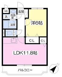 グレースヒルズ上峰 1LDKの間取図画像
