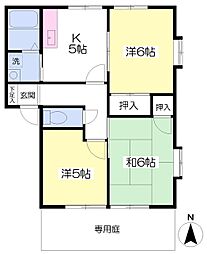 ビューレン・高良台B 3DKの間取図画像
