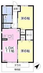 Oコーポ堤 2LDKの間取図画像