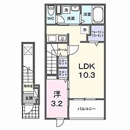 ボン　シャオンスI 2階1LDKの間取り