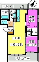 カラコレスI 2階2LDKの間取り