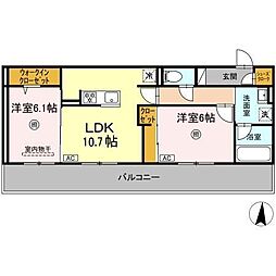 リヴィエール友丘 2LDKの間取図画像