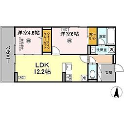 リヴィエール友丘 2LDKの間取図画像