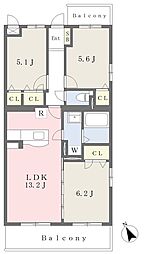 リバーランド西新 3LDKの間取図画像