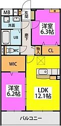 コリエンテ 2LDKの間取図画像