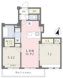 ブランキューブ西新 2LDKの間取図画像