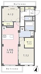 ブランキューブ西新 2LDKの間取図画像