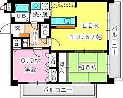 オークス 2LDKの間取図画像