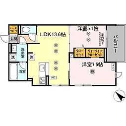 (仮称)D-ROOM東雲町 2LDKの間取図画像