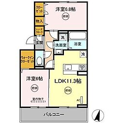 ラフィーネ伊都2 2LDKの間取図画像
