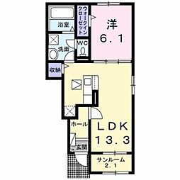 ニューライズ苅田　II 1階1LDKの間取り