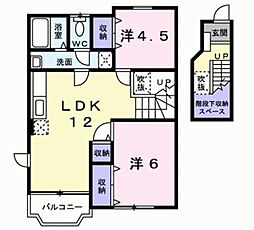 カーサ徳光A棟 2LDKの間取図画像