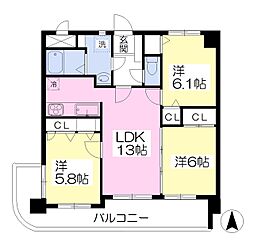 ヒルサイド守恒 3LDKの間取図画像